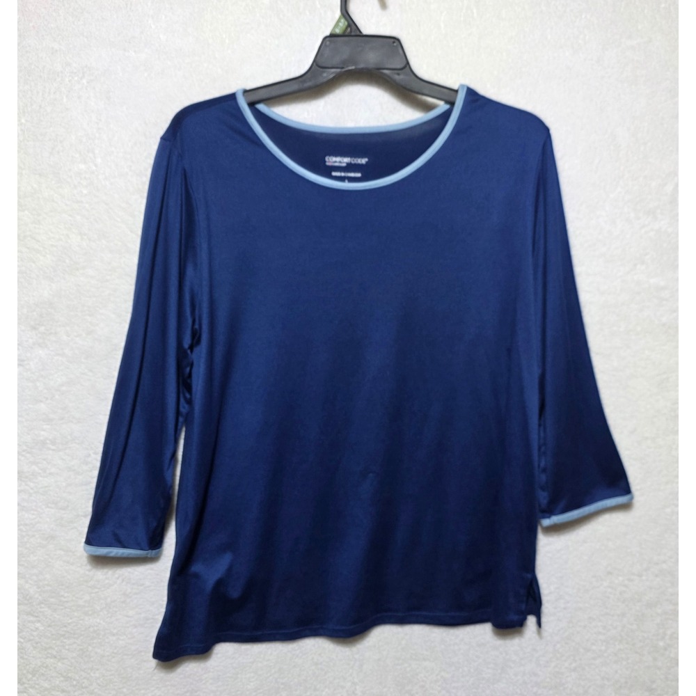 Comfort Code Women's Blue 3/4 Sleeve Crew Neck Top‎ Size L Polyester Spandex